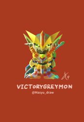 Rule 34 | armor, digimon, digimon (creature), full body, looking at viewer, simple background, solo, sword, victorygreymon, weapon