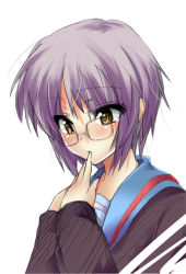 Rule 34 | 00s, 1girl, glasses, masayu, nagato yuki, purple hair, solo, suzumiya haruhi no yuuutsu
