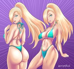 Rule 34 | 1girl, absurdres, ass, ass focus, assymptoad, bare shoulders, belly, bikini, blonde hair, blue eyes, breasts, cleavage, collarbone, hair over one eye, highres, large breasts, lip gloss, lipstick, long hair, makeup, midriff, naruto (series), naruto shippuuden, navel, ponytail, solo, swimsuit, thong, thong bikini, toned, toned female, wide hips, yamanaka ino