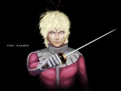 Rule 34 | 1boy, blonde hair, blood, char aznable, character name, gradient background, gundam, lowres, male focus, mobile suit gundam, solo, weapon