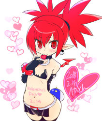 Rule 34 | 1girl, 2018, bat wings, belt, bikini, black gloves, black thighhighs, braid, breasts, dated, demon girl, disgaea, earrings, elbow gloves, etna (disgaea), female focus, gloves, hekaton, jewelry, long hair, looking at viewer, miniskirt, pointy ears, red eyes, red hair, skirt, skull earrings, small breasts, smile, solo, swimsuit, thighhighs, thighs, twin braids, twintails, wings