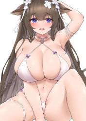 Rule 34 | 1girl, absurdres, azur lane, bikini, blush, breasts, crossed bandaids, halterneck, highres, kashino (azur lane), kashino (hot springs relaxation) (azur lane), lagijay, long hair, looking at viewer, multi-strapped bikini, official alternate costume, open mouth, simple background, solo, swimsuit, white background, white bikini