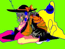 Rule 34 | 1girl, artist request, black footwear, black hat, blouse, boots, bow, closed mouth, corded phone, eyeball, frilled shirt collar, frilled sleeves, frills, full body, green eyes, green skirt, grey hair, hat, hat bow, hat ribbon, heart, heart of string, koishi day, komeiji koishi, long sleeves, looking to the side, medium hair, phone, ribbon, shirt, skirt, smile, solo, third eye, touhou, wavy hair, wide sleeves, yellow bow, yellow ribbon, yellow shirt