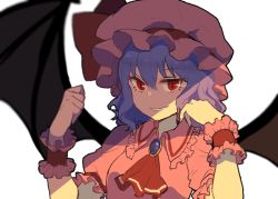 Rule 34 | 1girl, bad id, bad twitter id, bat wings, blue hair, head rest, g.t, hat, md5 mismatch, red eyes, remilia scarlet, resized, ribbon, short hair, smile, solo, touhou, wings, wrist cuffs