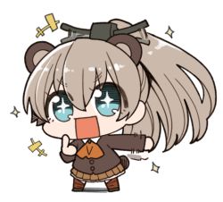 Rule 34 | + +, 10s, 1girl, animal ears, bear ears, blue eyes, brown hair, chibi, hanauna, kantai collection, kumano (kancolle), pleated skirt, ponytail, simple background, skirt, solo, sparkle, square mouth, white background