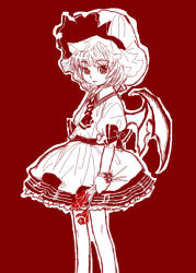 Rule 34 | 1girl, bat wings, female focus, flower, hatomugi munmun, monochrome, red flower, red rose, red theme, remilia scarlet, rose, solo, spot color, syoujyo-zukin, touhou, wings