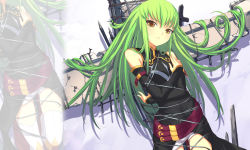 Rule 34 | 00s, barbed wire, c.c., code geass, fingernails, green hair, long hair, nail, solo, uni (plastic girl), wallpaper, wire, yellow eyes