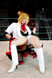 Rule 34 | 2girls, arena, blonde hair, boxing ring, breasts, candy cane (rumble roses), candy cane (rumble roses) (cosplay), chouzuki maryou, cleavage, cosplay, fingerless gloves, gloves, highres, large breasts, miss spencer, miss spencer (cosplay), multiple girls, photo (medium), red hair, rumble roses, rumble roses xx, suzuka itsuki