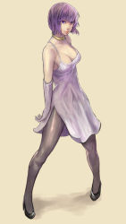 Rule 34 | 00s, 1girl, breasts, choker, cleavage, dress, elbow gloves, ghost in the shell, ghost in the shell stand alone complex, gloves, hidezi, high heels, kusanagi motoko, pantyhose, purple eyes, purple hair, shoes, short hair, solo