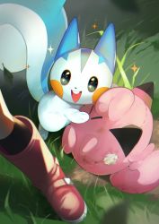 Rule 34 | 1girl, :d, aguruma (yukisita03), black eyes, black socks, boots, character doll, clefairy, commentary request, creatures (company), dawn (pokemon), doll, game freak, gen 1 pokemon, gen 4 pokemon, grass, holding, holding doll, kneehighs, nintendo, open mouth, pachirisu, pink footwear, pokemon, pokemon (creature), pokemon dppt, smile, socks, sparkle, sparkling eyes, standing, teeth, toes, tongue, upper teeth only