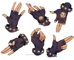 Rule 34 | black gloves, bracelet, dark-skinned male, dark skin, eriimyon, fingerless gloves, genshin impact, gloves, hand focus, highres, jewelry, kaeya (genshin impact), spiked bracelet, spikes
