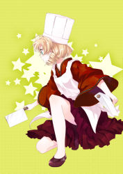 Rule 34 | apron, bad id, bad pixiv id, blonde hair, chef hat, cleaver, drill hair, dual wielding, hat, holding, namori, original, solo, star (symbol)