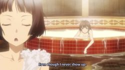Rule 34 | 3girls, animated, anime screenshot, ass, back, bare shoulders, bath, bathing, bathroom, black eyes, black hair, blush, breasts, brown eyes, brown hair, bubble, butt crack, closed eyes, collarbone, completely nude, feet, groin, guilty crown, hands on another&#039;s shoulders, highres, implied yuri, kusama kanon, lips, medium breasts, menjou hare, multiple girls, naked towel, nude, open mouth, pink hair, red eyes, short hair, sidelocks, soap bubbles, sound, subtitled, tan, tanline, thighs, towel, video, water, yuri, yuzuriha inori