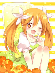 Rule 34 | 1girl, ;d, bad id, bad pixiv id, casual, collarbone, drink, drinking straw, fang, flower, food, fruit, glass, hair flower, hair ornament, heart, heart-shaped pupils, indie utaite, long hair, looking at viewer, nanahira, one eye closed, open mouth, orange (fruit), original, real life, sitting, smile, solo, symbol-shaped pupils, twintails, uguisu mochi (ykss35), v