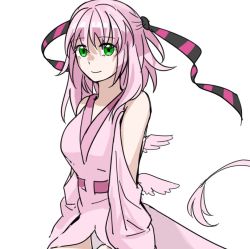 Rule 34 | 1girl, digimon, green eyes, holydramon, horns, personification, pink hair, smile, solo