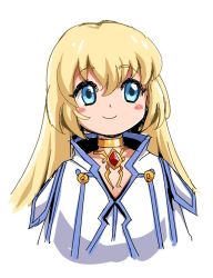 Rule 34 | 1girl, blonde hair, blue eyes, blush stickers, choker, closed mouth, colette brunel, dress, jewelry, long hair, simple background, smile, solo, tales of (series), tales of symphonia, white background, yuuya (blue scarab)