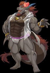 Rule 34 | 1boy, abs, another eidos-r, bara, barboros (another eidos), bare pectorals, barefoot, bulge, cape, cloaca, dragon boy, dragon horns, dragon tail, facial hair, fang, flower, forked eyebrows, full body, furry, furry male, game cg, gamma dh, goatee, grey male swimwear, grey swim briefs, hair flower, hair ornament, highres, horns, large pectorals, large tail, long hair, looking at viewer, male focus, male swimwear, mature male, muscular, muscular male, navel, nipples, non-web source, official alternate costume, official art, pectorals, scales, see-through, sideburns, solo, stomach, swim briefs, swimsuit, tail, thick eyebrows, thick thighs, thighs, transparent background, tusks, wet, wet clothes, wet swimsuit, white male swimwear