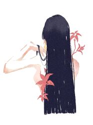 Rule 34 | 1girl, arm up, back, black hair, boa hancock, chinese commentary, commentary request, earrings, fish191101756, flower, highres, jewelry, long hair, one piece, simple background, snake earrings, solo, white background
