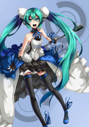 Rule 34 | 1girl, 7th dragon, 7th dragon (series), 7th dragon 2020, bad id, bad pixiv id, green eyes, green hair, hatsune miku, headphones, highres, long hair, matching hair/eyes, microphone, microphone stand, mixke, open mouth, skirt, solo, thighhighs, twintails, very long hair, vocaloid