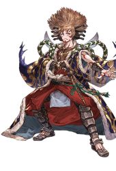 Rule 34 | 10s, 1boy, alpha transparency, armor, bandit tycoon (granblue fantasy), bodypaint, bracer, brown hair, facepaint, full body, gran (granblue fantasy), granblue fantasy, japanese armor, japanese clothes, kiseru, legs apart, male focus, minaba hideo, official art, outstretched arm, short hair, smoking pipe, solo, suneate, transparent background, wide stance
