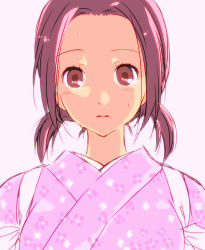 Rule 34 | 1girl, brown eyes, brown hair, chihayafuru, female focus, forehead, japanese clothes, kimono, looking at viewer, ooe kanade, solo, traditional clothes, twintails, upper body