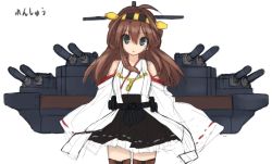 Rule 34 | 10s, 1girl, brown hair, denpaken pochi, detached sleeves, kantai collection, kongou (kancolle), long hair, looking at viewer, simple background, skirt, solo, white background