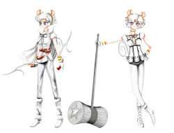 Rule 34 | 1990s (style), alternate costume, animal ears, belt, bishoujo senshi sailor moon, bishoujo senshi sailor moon sailor stars, boots, bracelet, breasts, cape, cleavage, gloves, grey eyes, hammer, hand on own hip, jewelry, leaning, mouse ears, mouse tail, pants, sailor iron mouse, smile, sword, tail, twintails, weapon, white hair