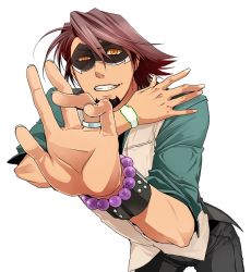 Rule 34 | 10s, 1boy, bad id, bad pixiv id, bracelet, brown eyes, brown hair, domino mask, facial hair, goatee, green shirt, jewelry, kaburagi t. kotetsu, male focus, mask, mori-003, necktie, outstretched hand, ring, shirt, solo, stubble, tiger &amp; bunny, vest, waistcoat, watch, wedding band, wedding ring, wristwatch