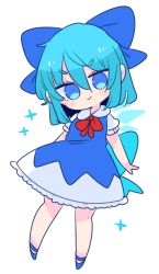 Rule 34 | 1girl, blouse, blue dress, blue eyes, blue footwear, blue hair, blue ribbon, bow, cirno, dress, dress shirt, fairy wings, hair bow, highres, ice, ice wings, op na yarou, pinafore dress, puffy short sleeves, puffy sleeves, red bow, red ribbon, ribbon, shirt, shoes, short hair, short sleeves, sleeveless dress, touhou, white shirt, wing collar, wings