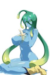 Rule 34 | breasts, highres, large breasts, monster girl, monster musume no iru nichijou, resized, sexually suggestive, slime, slime girl, solo, suu (monster musume), upscaled, white background