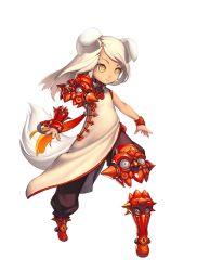 Rule 34 | 10s, 1girl, absurdres, animal ears, blade &amp; soul, female focus, full body, highres, kim hyung tae, simple background, solo, tail, white background, white hair, yellow eyes