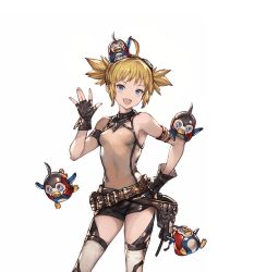 Rule 34 | 10s, 1girl, :d, ahoge, armlet, armpits, bad id, bad twitter id, bare shoulders, belt, black gloves, blonde hair, blue eyes, covered navel, derivative work, fang, fingerless gloves, gloves, goggles, goggles on head, granblue fantasy, hand on own hip, minaba hideo, official art, open mouth, outstretched hand, pengie, pouch, short shorts, short twintails, shorts, skin tight, smile, solo, thighhighs, third-party edit, transparent background, twintails, white thighhighs