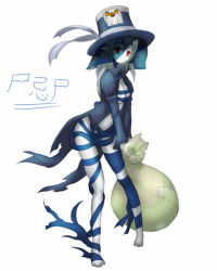 Rule 34 | 1girl, barefoot, breasts, drachenriese, female focus, full body, hat, miscellaneous oxymoron, original, pale skin, pointy ears, red eyes, simple background, solo, standing, touhou, white background, yorimashi kabane, zombie