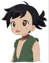 1girl :p ahoge black_hair blush_stickers brown_eyes dororo_(character) dororo_(tezuka) flat_chest highres looking_to_the_side mizuno_uchi ponytail short_hair solo tongue tongue_out upper_body