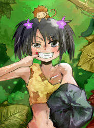 Rule 34 | 1girl, animal, black hair, monkey, prehistoric, snake