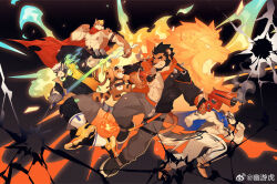 Rule 34 | 4boys, abs, alca (wakatanka4), alca the lion, alternate weapon, animal ears, armlet, bara, bare pectorals, beard, beenic, black hair, blue cape, cape, dog boy, dual wielding, facial hair, fiery headphones, fire, flame-tipped tail, flaming sword, flaming weapon, full body, furry, furry male, grey fur, gun, gyee, highres, holding, holding gun, holding weapon, jaguar boy, large pectorals, leg wrap, lion boy, lion ears, lion tail, mature male, multiple boys, muscular, muscular male, navel, nipple piercing, nipple rings, nipples, original, pants, pectorals, piercing, pyrokinesis, romg, romg the jaguar, running, short hair, stomach, tail, thick eyebrows, thick thighs, thighs, track pants, uutiger, weapon, zixiong zix