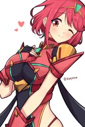 Rule 34 | breasts, highres, large breasts, mochimochi (xseynao), one eye closed, pyra (xenoblade), red eyes, red hair, short hair, solo, xenoblade chronicles (series), xenoblade chronicles 2