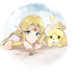 Rule 34 | 1girl, animal crossing, animal ears, bell, blonde hair, blue eyes, blush, blush stickers, dog, dog ears, dog girl, dog tail, doll, dress, earrings, fire, furry, furry female, gloves, hair ornament, isabelle (animal crossing), j@ck, jewelry, link, long hair, looking at viewer, magic, nintendo, open mouth, pointy ears, princess zelda, short hair, simple background, skirt, smile, super smash bros., tail, the legend of zelda, the legend of zelda: a link between worlds, the legend of zelda: breath of the wild, tiara, topknot