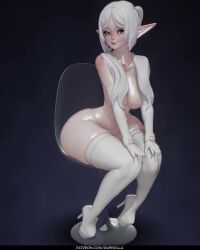 Rule 34 | 1girl, 3d, animated, ass, ass shake, back, bikini, bikini top only, boots, bottomless, breasts, chair, collarbone, curvy, earrings, elbow gloves, elf, frieren, glass chair, gloves, green eyes, high heel boots, high heels, huge ass, jewelry, jiggle, lips, long hair, looking at viewer, lowres, medium breasts, multiple views, narrow waist, pointy ears, rushzilla, sitting, smile, solo, sousou no frieren, swimsuit, thick thighs, thigh boots, thighs, turnaround, twintails, video, white bikini, white hair, wide hips