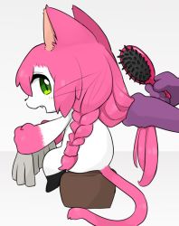 Rule 34 | 1girl, animal ears, brushing, cat busters, cat ears, cat tail, enata rei, female focus, furry, furry female, brushing hair, neko hakase (cat busters), no humans, nude, solo, tail