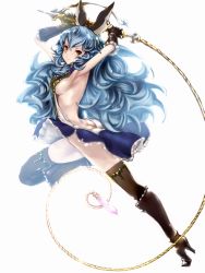 Rule 34 | 10s, 1girl, animal ears, arm up, armpits, ass, bad id, bad pixiv id, blue hair, boots, breasts, brown eyes, brown gloves, butt crack, erune, ferry (granblue fantasy), gloves, granblue fantasy, high heels, highres, holding, holding weapon, long hair, looking at viewer, sideboob, smile, solo, thighhighs, very long hair, weapon, whip, yummy yoi
