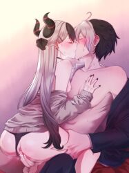 Rule 34 | 1boy, 1girl, absurdres, ahoge, anus, ass, black hair, black panties, blue archive, blush, bow, breasts, closed eyes, clothing aside, color connection, couple, cum, cum in pussy, ear piercing, formal, hair bow, hair color connection, hair ornament, hairclip, hand on another&#039;s chest, happy sex, hetero, highres, kayoko (blue archive), kayoko (dress) (blue archive), kiss, long hair, multicolored hair, nail polish, naysucc, nipples, non-web source, panties, panties aside, penis, piercing, pussy, seth (under night in-birth), sex, short hair, small breasts, suit, thigh grab, trait connection, two-tone hair, under night in-birth, underwear, vaginal, white hair