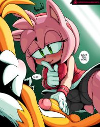 Rule 34 | 1boy, 1girl, 2018, amy rose, animal, animal ears, argento, bare shoulders, bike shorts, black shorts, blush, breasts squeezed together, breasts, cleft of venus, clothed female nude male, colored skin, completely nude, covered erect nipples, dress, erection, eye contact, faceless, faceless male, femdom, finger to mouth, furry, girl on top, gloves, green eyes, hairband, happy, headband, hedgehog, highres, penis grab, imminent penetration, looking at another, medium breasts, medium penis, multicolored fur, multicolored skin, nipples, nude, open mouth, penis, penis grab, pink fur, pink skin, pussy, red dress, red headband, rubbing, seductive smile, shorts, sitting, skirt, smile, sonic (series), sonic (series), speech bubble, spiked hair, squatting, tail, tails (sonic), talking, teasing, testicles, thick thighs, thighs, two-tone fur, two-tone skin, uncensored, video game, white gloves, wrist cuffs, yellow fur