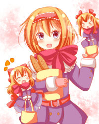 Rule 34 | &gt; &lt;, 1girl, :d, ^ ^, alice margatroid, bad id, bad pixiv id, baguette, blonde hair, blue eyes, bread, closed eyes, coat, closed eyes, food, hairband, ishimori sakana, open mouth, scarf, shanghai doll, short hair, smile, touhou, winter clothes, winter coat