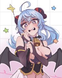 Rule 34 | 1girl, antenna hair, bat wings, bell, black sash, blue hair, blush, breasts, cape, cosplay, covering breasts, covering privates, crying, crying with eyes open, dot nose, elbow gloves, embarrassed, eyebrows, eyelashes, female focus, fingerless gloves, ganyu (genshin impact), genshin impact, gloves, gradient background, hands up, highres, hiiragi utena, hiiragi utena (cosplay), holding riding crop, horns, large breasts, light blue hair, liuyueh june, long hair, looking at viewer, low wings, magia baiser, magia baiser (cosplay), mahou shoujo ni akogarete, mole, mole on breast, navel, neck bell, open mouth, pasties, pink background, purple eyes, purple gloves, purple pasties, riding crop, sash, simple background, solo, tears, teeth, two-tone background, two-tone sash, upper body, upper teeth only, waist cape, white background, white cape, wings, yellow sash