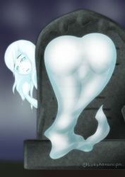 Rule 34 | 7 percent, ass, bent over, from behind, ghost, grave, looking back, monster girl, original, twitter username, white hair
