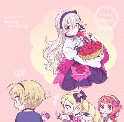 Rule 34 | !?, 1boy, 2023, 3girls, alternate costume, ascot, basket, black bow, black choker, black dress, black hairband, blonde hair, blush, bouquet, bow, choker, closed mouth, corrin (female) (fire emblem), corrin (fire emblem), dress, ear piercing, elise (fire emblem), fire emblem, fire emblem fates, flower, food, frills, hair between eyes, hair bow, hair flower, hair ornament, hairband, hand up, heart, highres, hiyori (rindou66), holding, holding basket, holding food, leo (fire emblem), long hair, long sleeves, looking afar, looking at another, looking at viewer, multiple girls, nintendo, open mouth, own hands together, piercing, pink bow, pink flower, pointing, pointy ears, puffy long sleeves, puffy sleeves, purple eyes, red eyes, red flower, red hair, sakura (fire emblem), short hair, sidelocks, smile, sweatdrop, thought bubble, tomato, twintails, two-tone dress, white ascot, white dress, white hair, wide sleeves