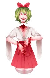 Rule 34 | blood, bow, decapitation, green hair, gumi, guro, highres, intestines, japanese clothes, kimono, mai shishikusa, masa works design, onibi, onibi series, red bow, red eyes, red skirt, skirt, sticker, thighhighs, tongue, tongue out, transparent background, vocaloid