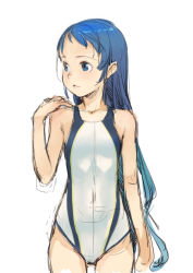 Rule 34 | 10s, 1girl, alternate costume, blue eyes, blue hair, blush, branch (blackrabbits), competition swimsuit, kantai collection, long hair, matching hair/eyes, one-piece swimsuit, samidare (kancolle), simple background, sketch, smile, solo, swimsuit, very long hair, white background