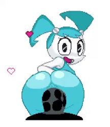 Rule 34 | 1boy, 1girl, animated, anus, ass, blue skin, colored skin, from behind, heart, jenny wakeman, looking back, looping animation, lowres, mo2, my life as a teenage robot, open mouth, penis, pixel art, robot, sex, twintails, vaginal, video, video